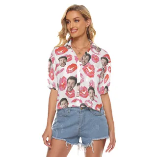 Unique Valentine Gift Custom Face Hawaiian Crop Top Shirt For Women