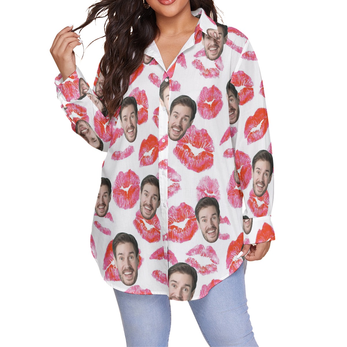 Sweet Valentine Gift Custom Face Hawaiian Plus Size Shirt For Women - variant image 1
