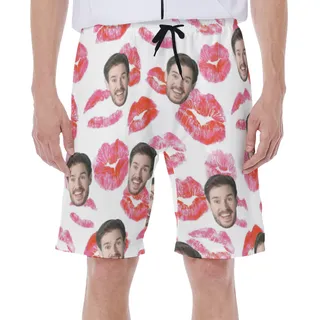 Custom Face Valentine Hawaiian Swim Trunks For Men