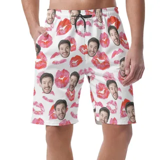 Valentine Gift Custom Face Hawaiian Beach Shorts For Men