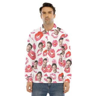 Valentine Custom Face Hawaiian Long Sleeve Shirt For Men