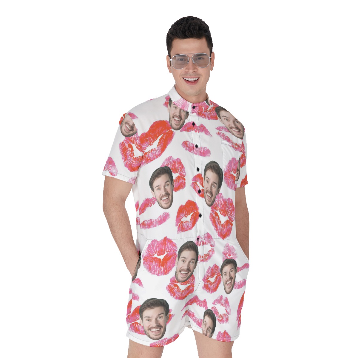 Funny Valentine Gift Custom Face Men's Hawaiian Romper - variant image 1