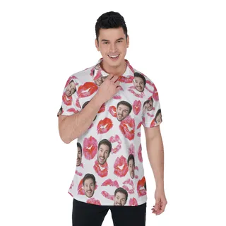 Funny Custom Face With Red Lips Hawaiian Polo Shirt