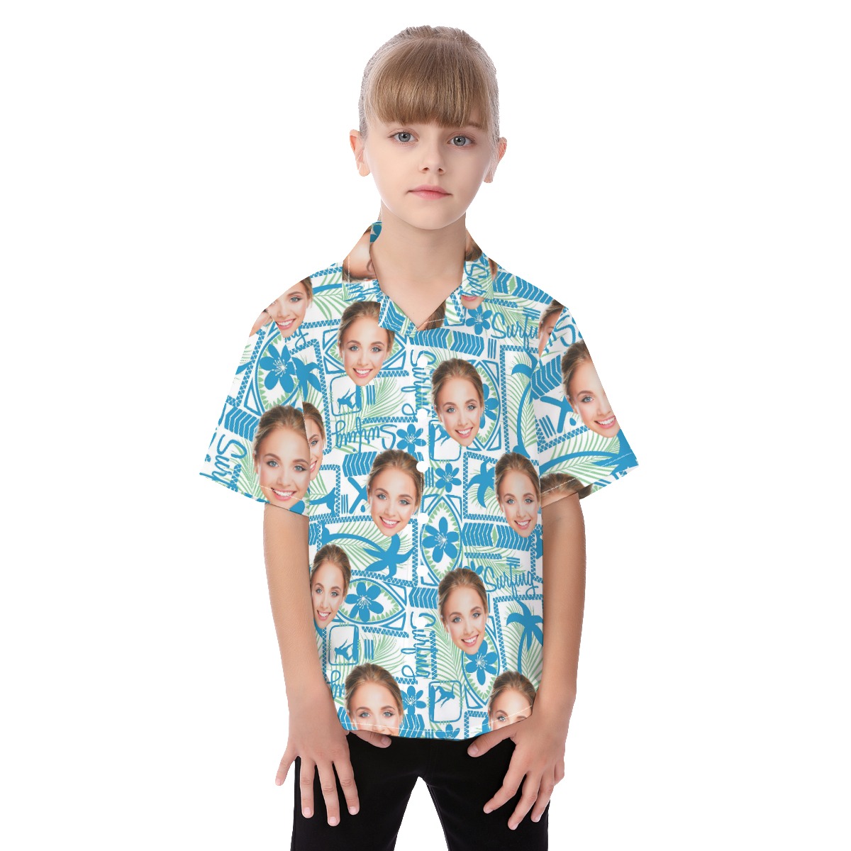 Surfing Kid's Hawaiian Shirt With Custom Face - variant image 1