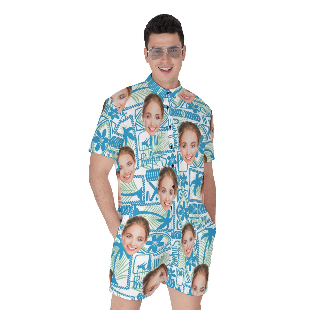 Surfing Men's Hawaiian Romper With Custom Face - variant image 1