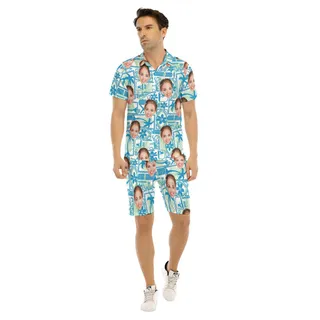 Surfing Men's Hawaiian Set With Custom Face