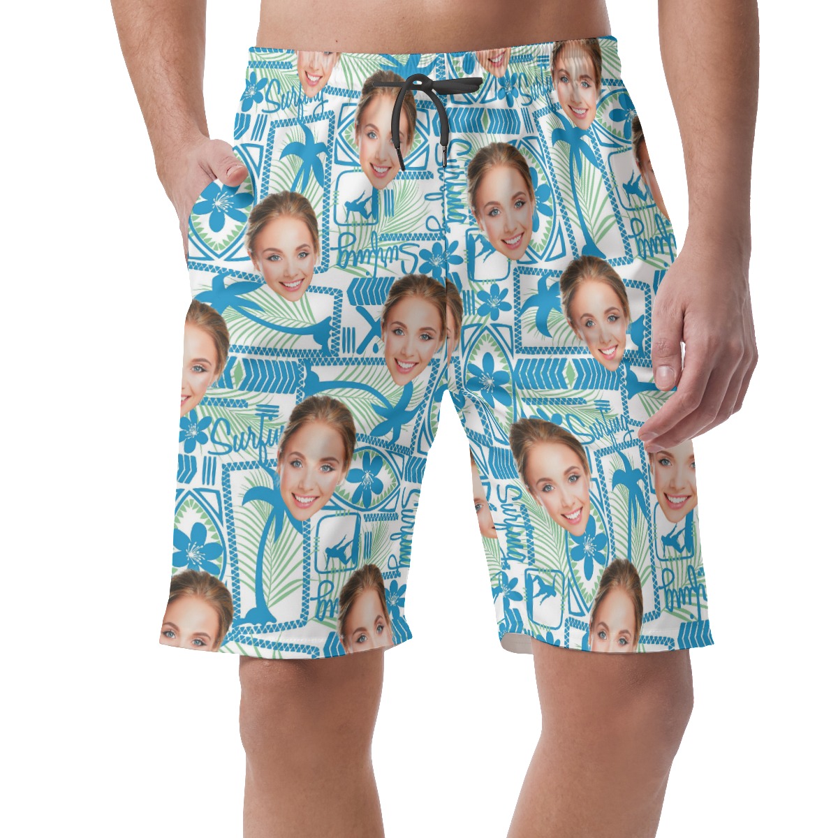 Surfing Custom Face Blue Men's Shorts - variant image 1