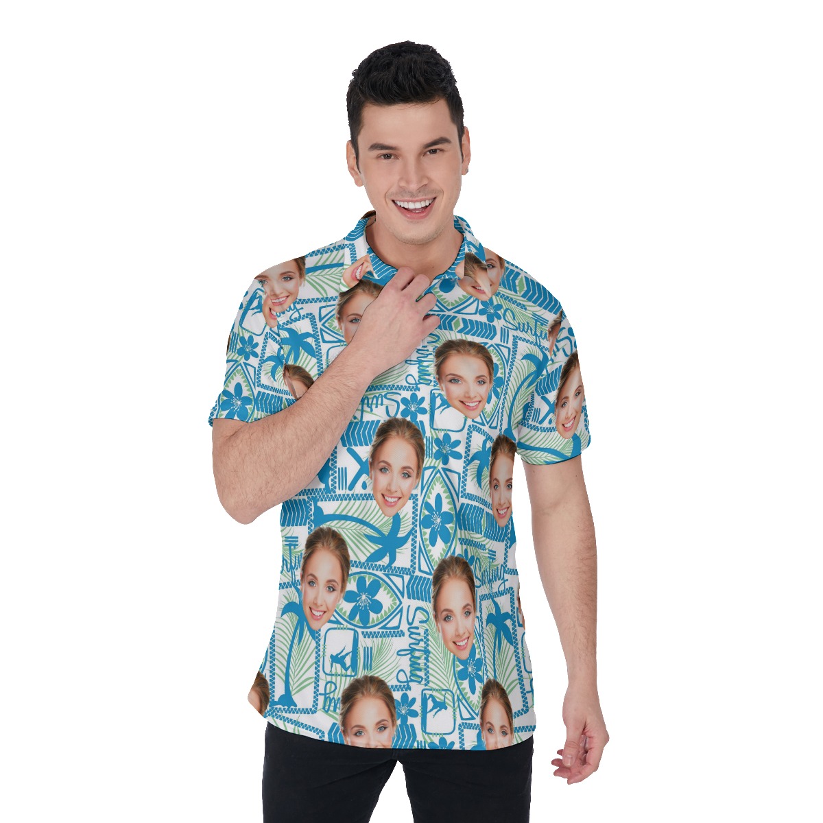 Geometric Surfing Custom Face Polo Shirt For Men - variant image 1