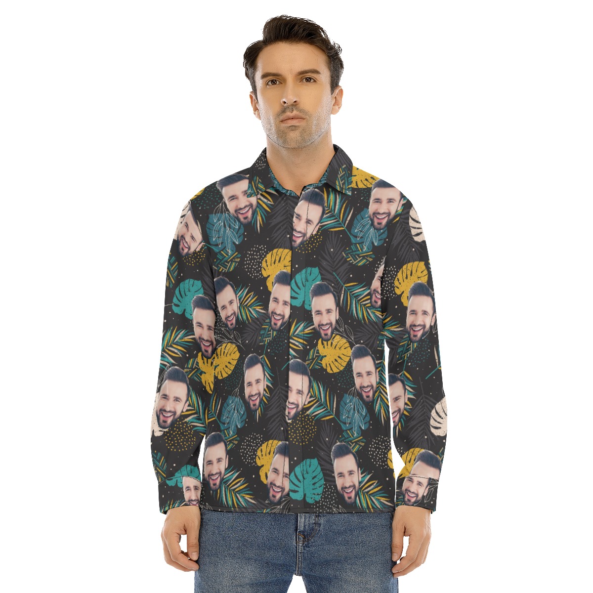 Custom Face Tropical Long Sleeve Hawaiian Shirt - variant image 1
