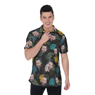 Funny Custom Face Men's Polo Shirt With Tropical Pattern