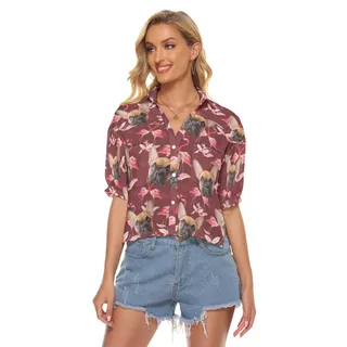 Women's Custom Dog Face Cropped Hawaiian Shirt