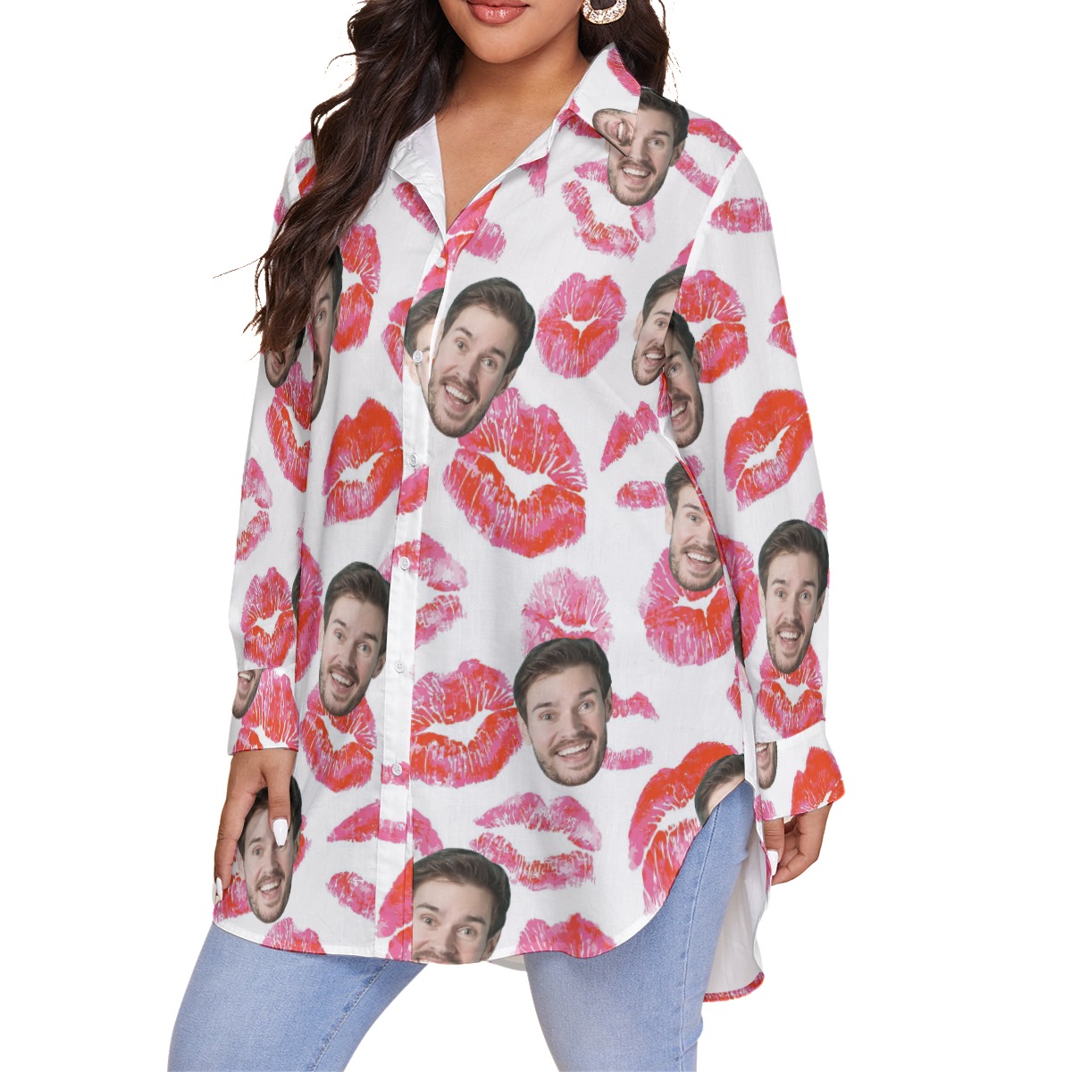 Sweet Valentine Gift Custom Face Hawaiian Plus Size Shirt For Women