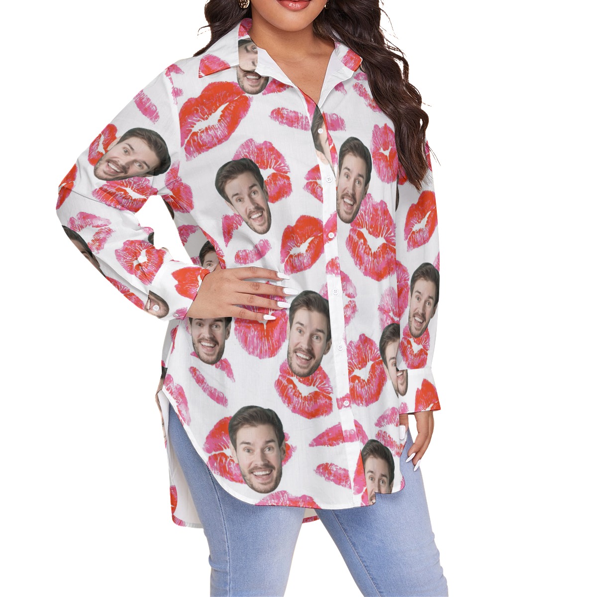 Sweet Valentine Gift Custom Face Hawaiian Plus Size Shirt For Women