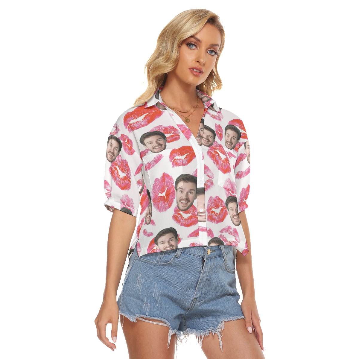 Unique Valentine Gift Custom Face Hawaiian Crop Top Shirt For Women
