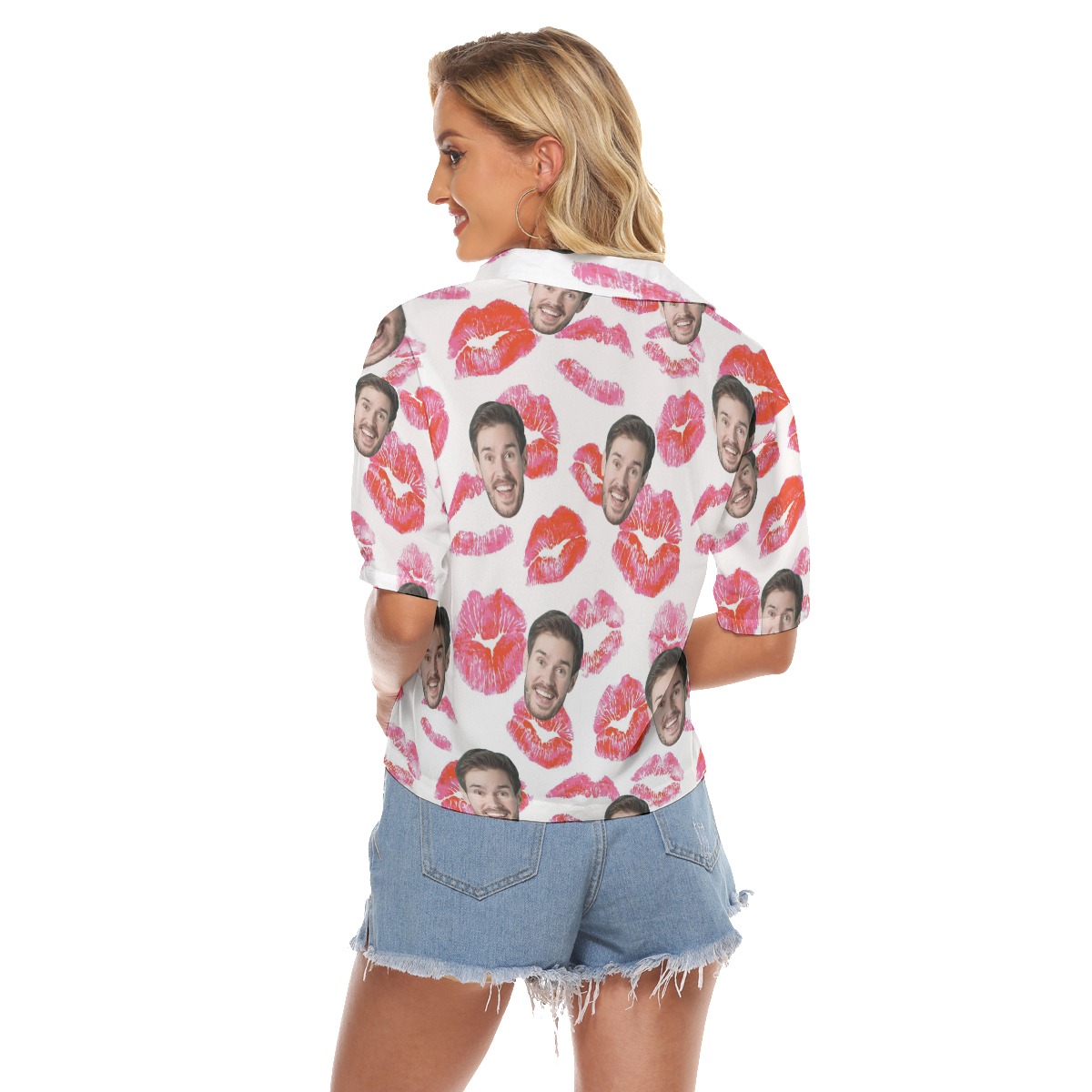 Unique Valentine Gift Custom Face Hawaiian Crop Top Shirt For Women