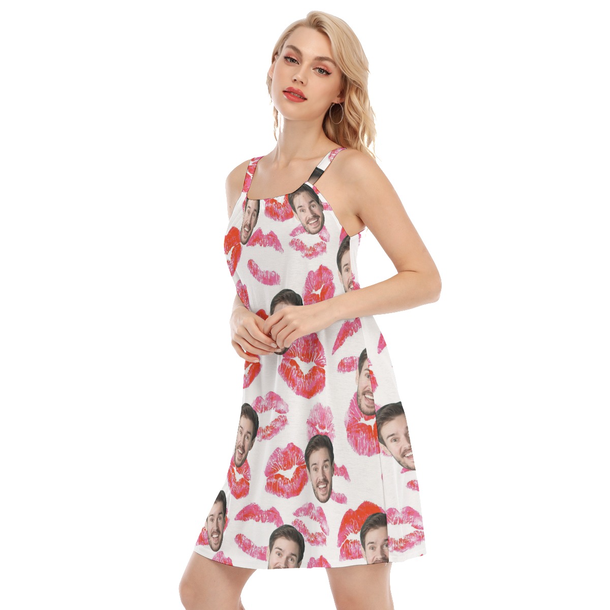 Funny Custom Face With Red Lips Valentine Hawiaian Dress