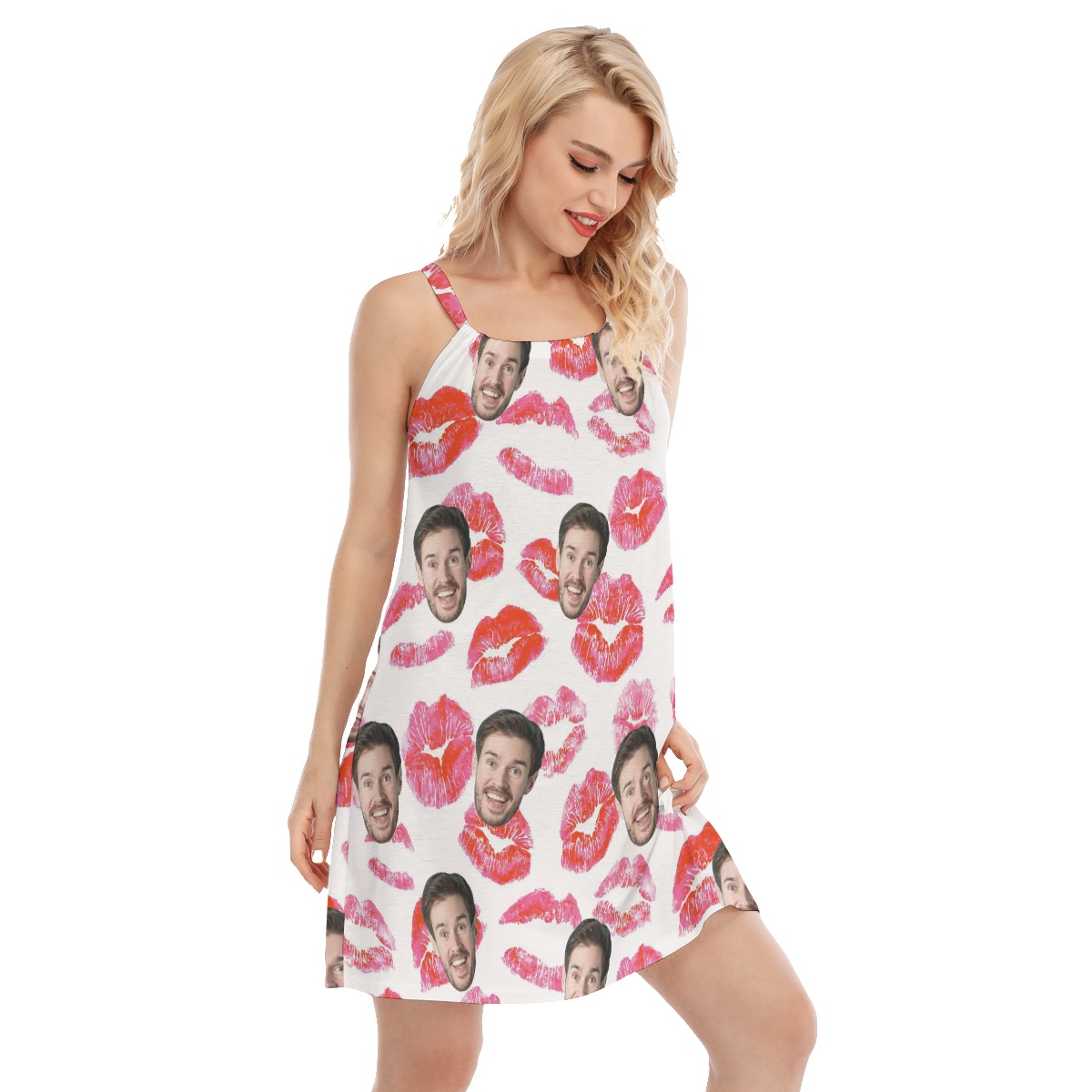 Funny Custom Face With Red Lips Valentine Hawiaian Dress