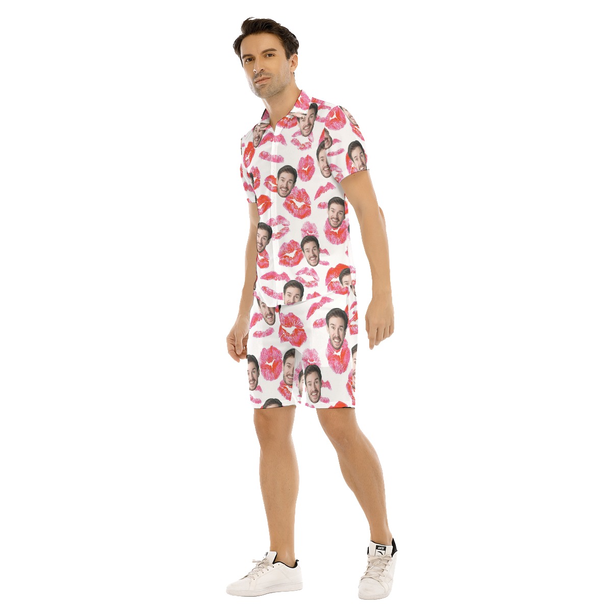 Funny Custom Face Red Lips Valentine Hawaiian Shirt And Shorts