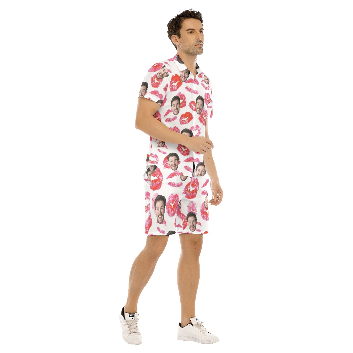 Funny Custom Face Red Lips Valentine Hawaiian Shirt And Shorts
