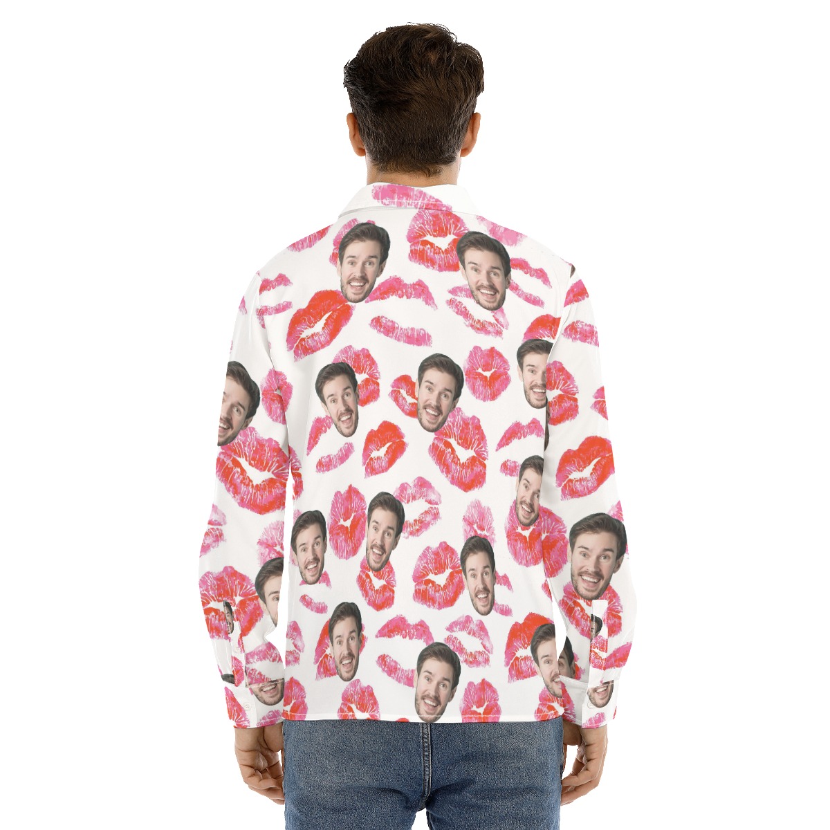 Valentine Custom Face Hawaiian Long Sleeve Shirt For Men