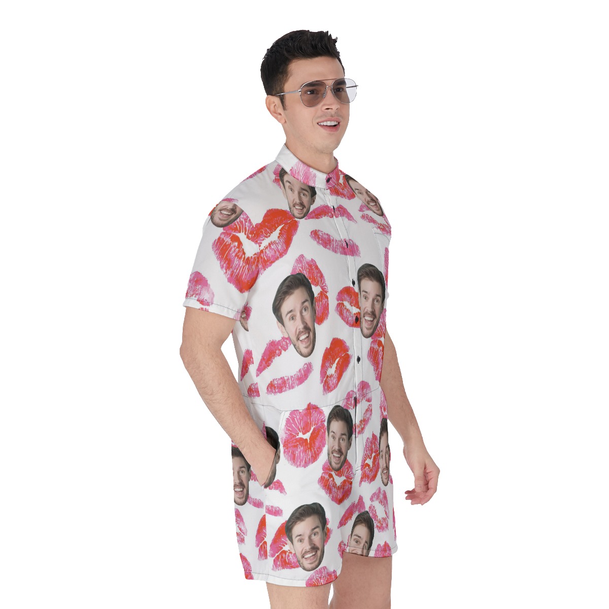 Funny Valentine Gift Custom Face Men's Hawaiian Romper