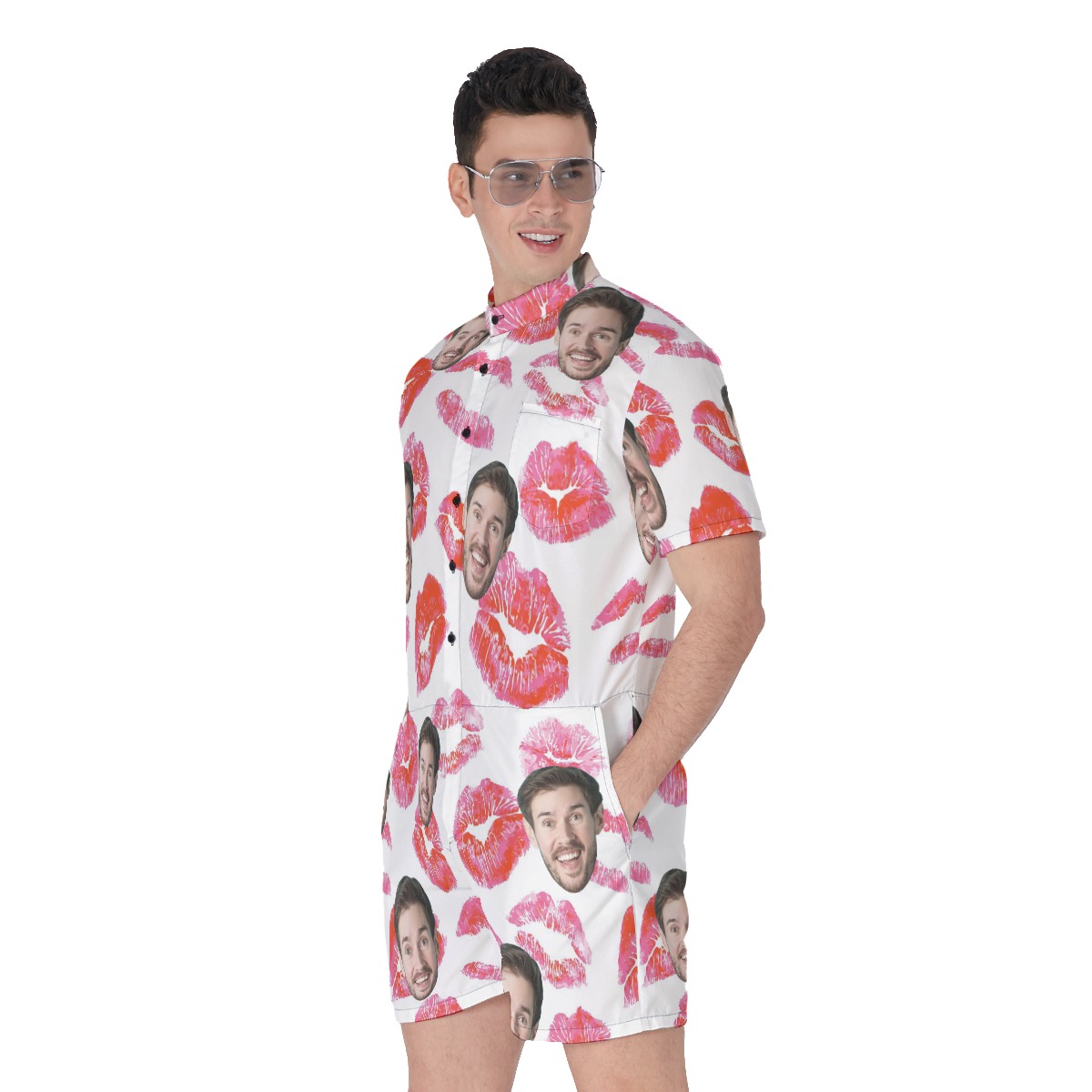 Funny Valentine Gift Custom Face Men's Hawaiian Romper