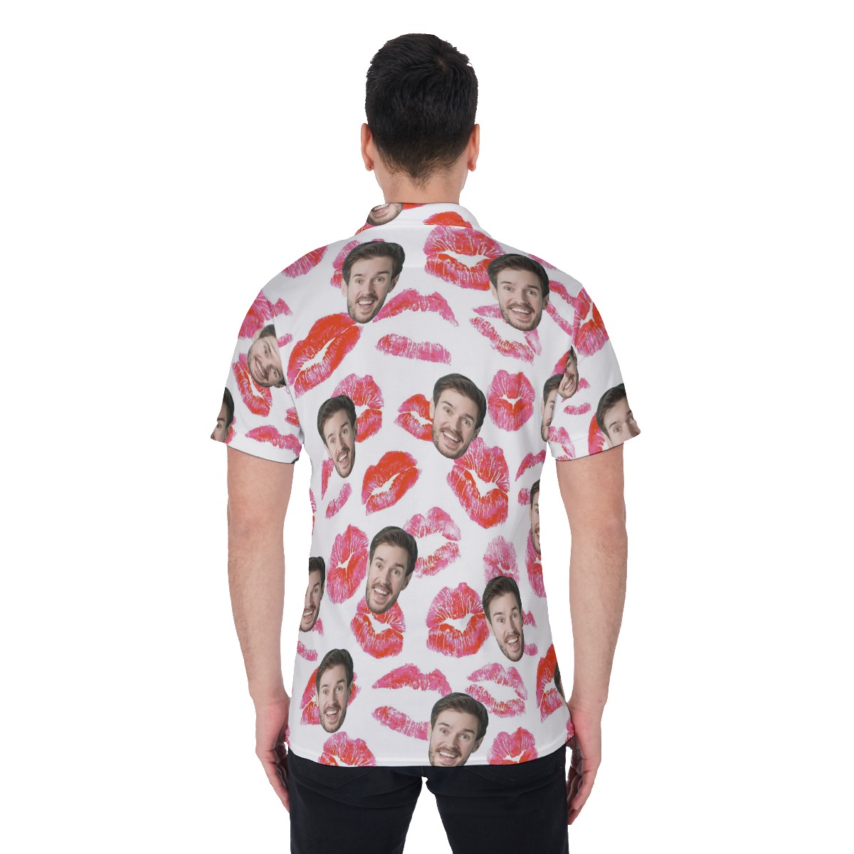 Funny Custom Face With Red Lips Hawaiian Polo Shirt