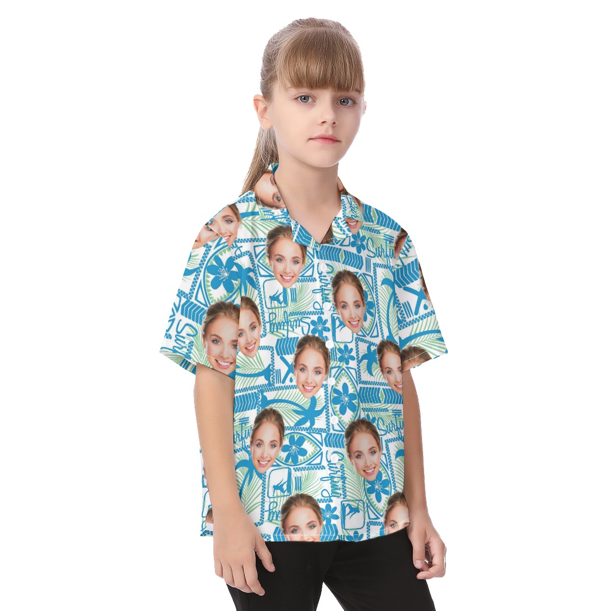 Surfing Kid's Hawaiian Shirt With Custom Face