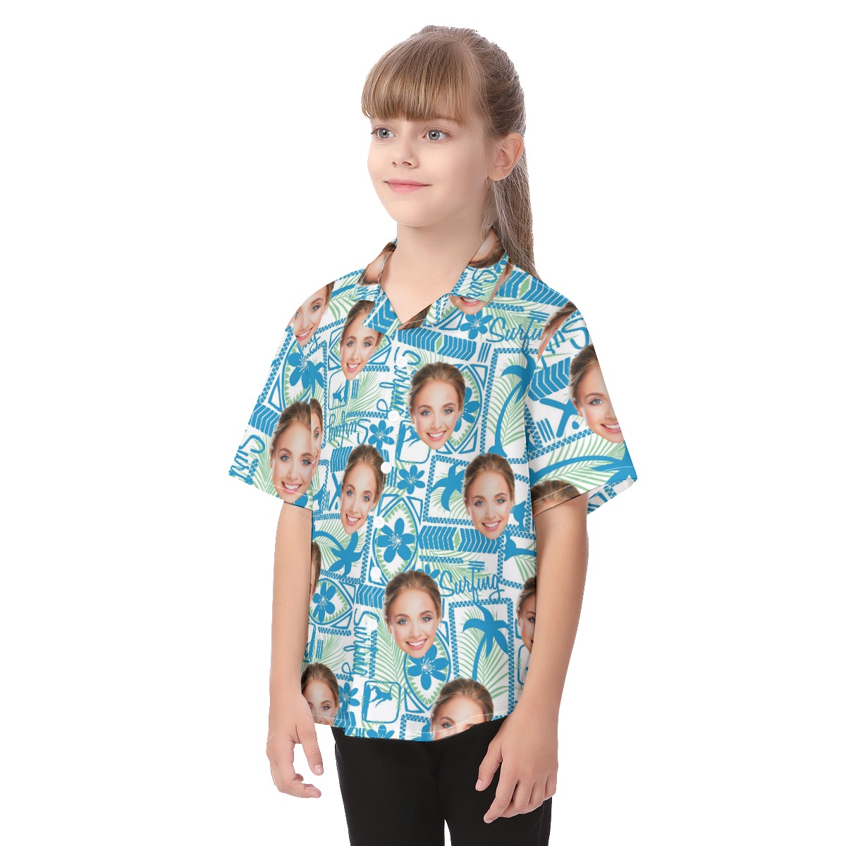 Surfing Kid's Hawaiian Shirt With Custom Face