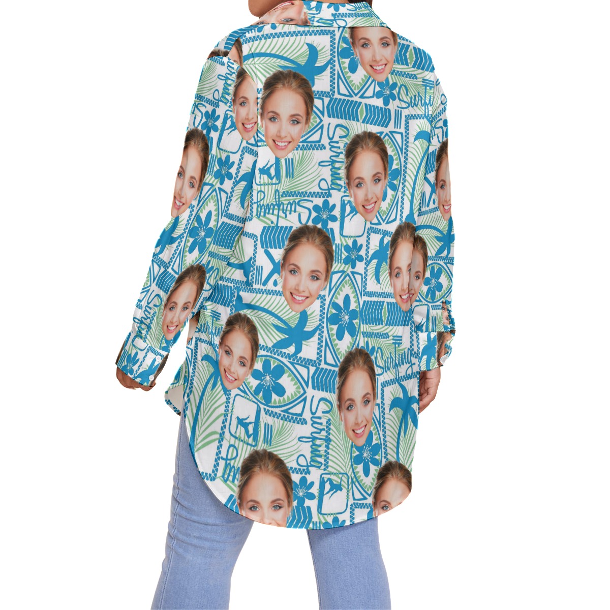 Surfing Custom Face Long Sleeve Hawaiian Shirt Plus Size
