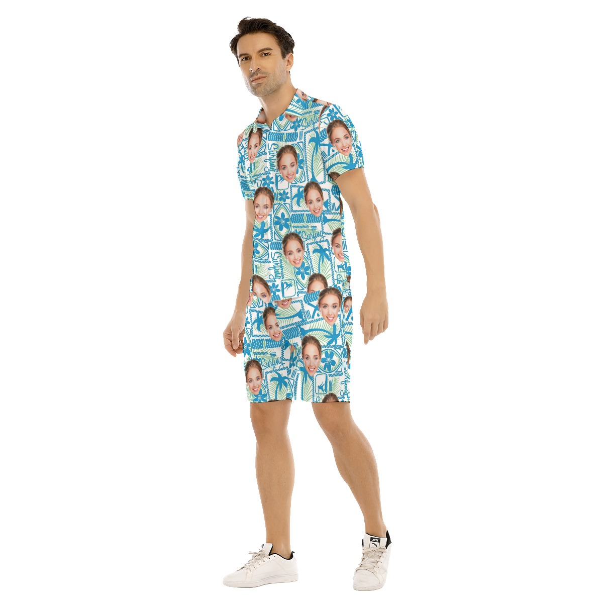 Surfing Men's Hawaiian Set With Custom Face