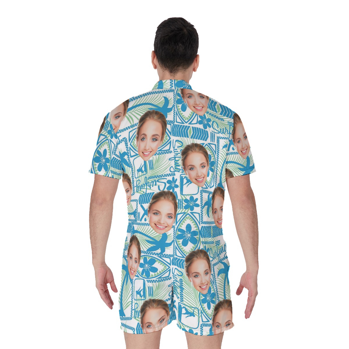 Surfing Men's Hawaiian Romper With Custom Face