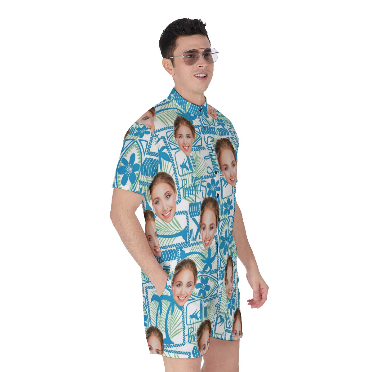 Surfing Men's Hawaiian Romper With Custom Face