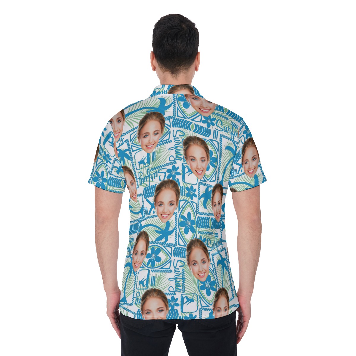 Geometric Surfing Custom Face Polo Shirt For Men