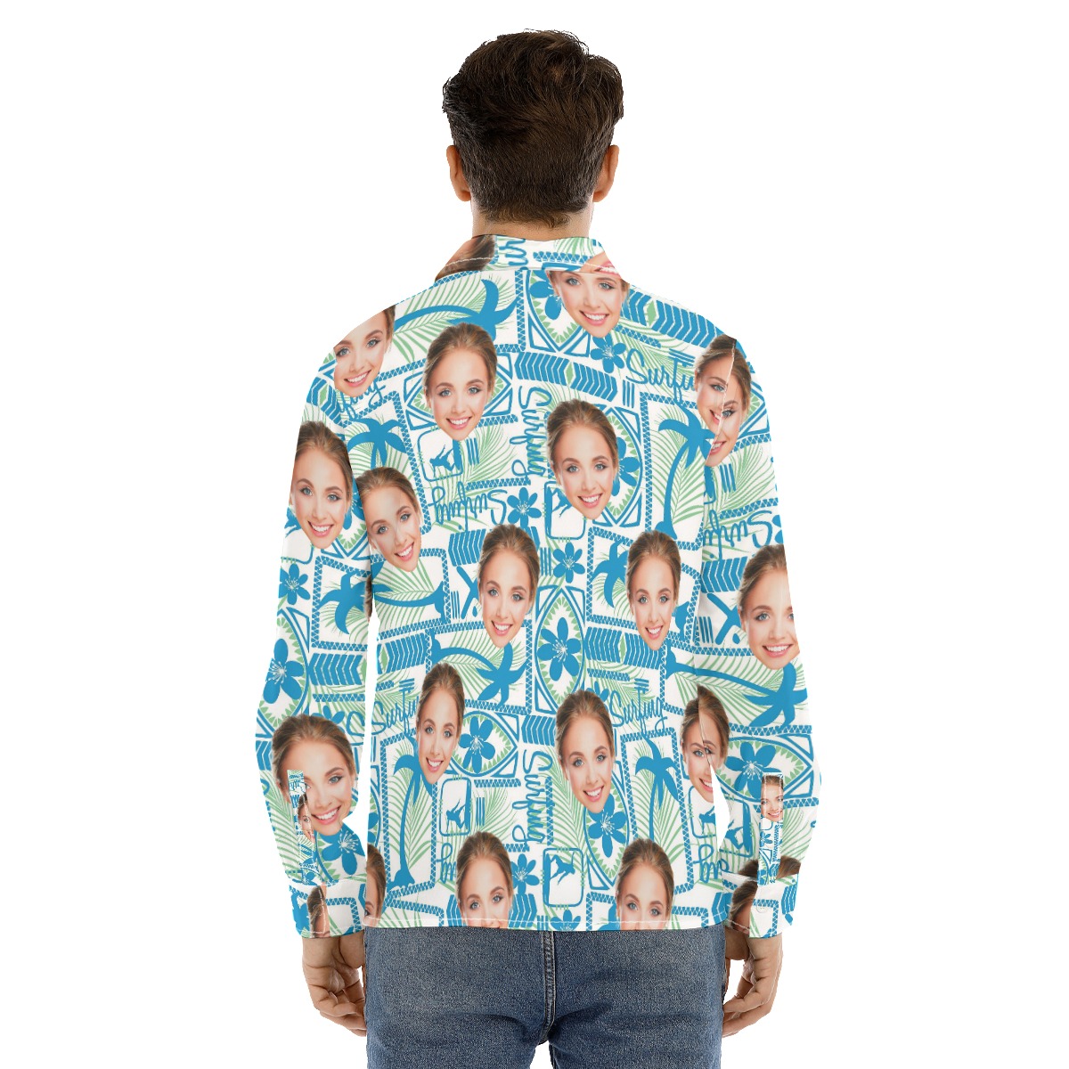 Surfing Custom Face Blue Button Up Shirt