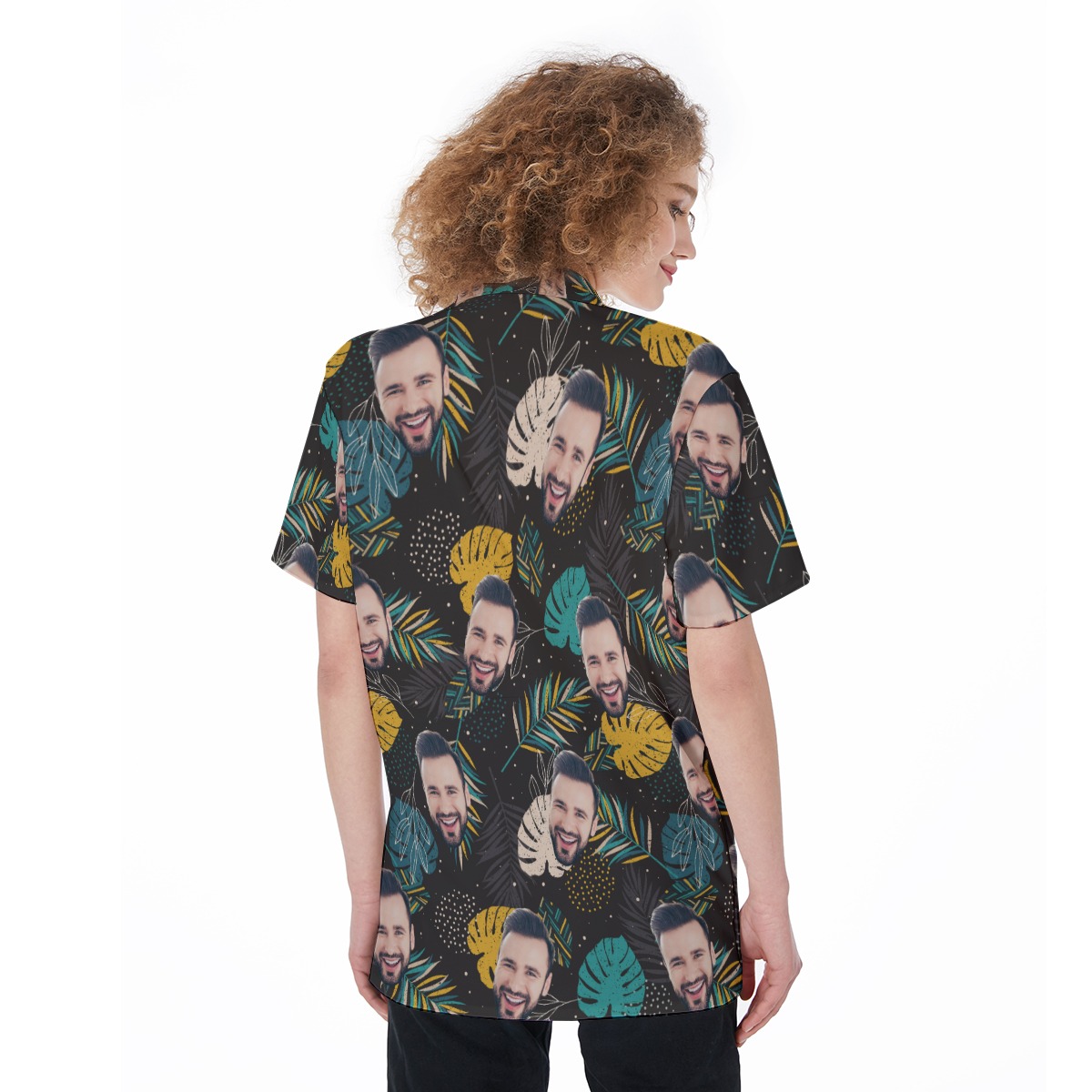Black Custom Face Button Up Shirt For Women