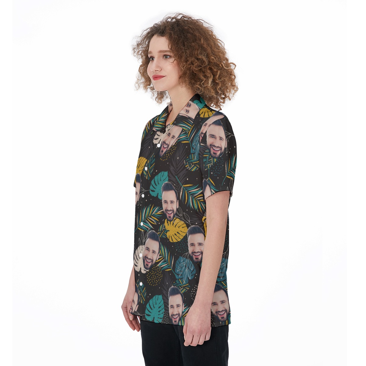 Black Custom Face Button Up Shirt For Women