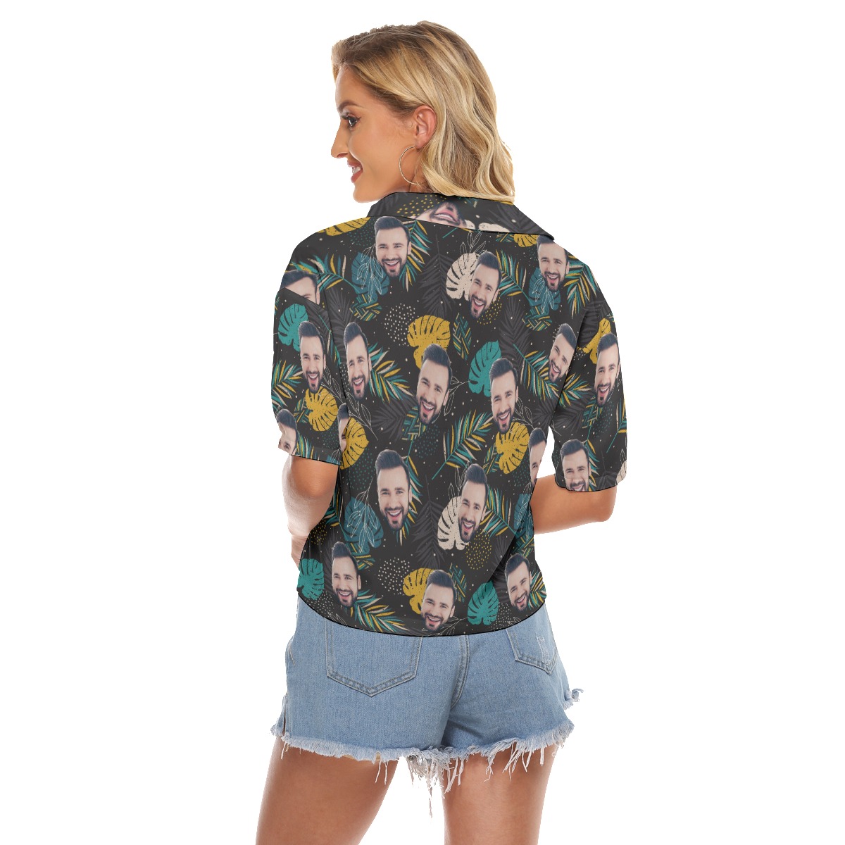 Funny Custom Face Button Up Crop Top