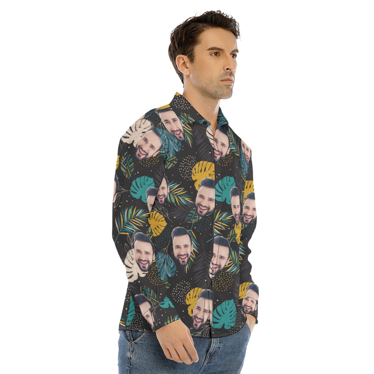 Custom Face Tropical Long Sleeve Hawaiian Shirt