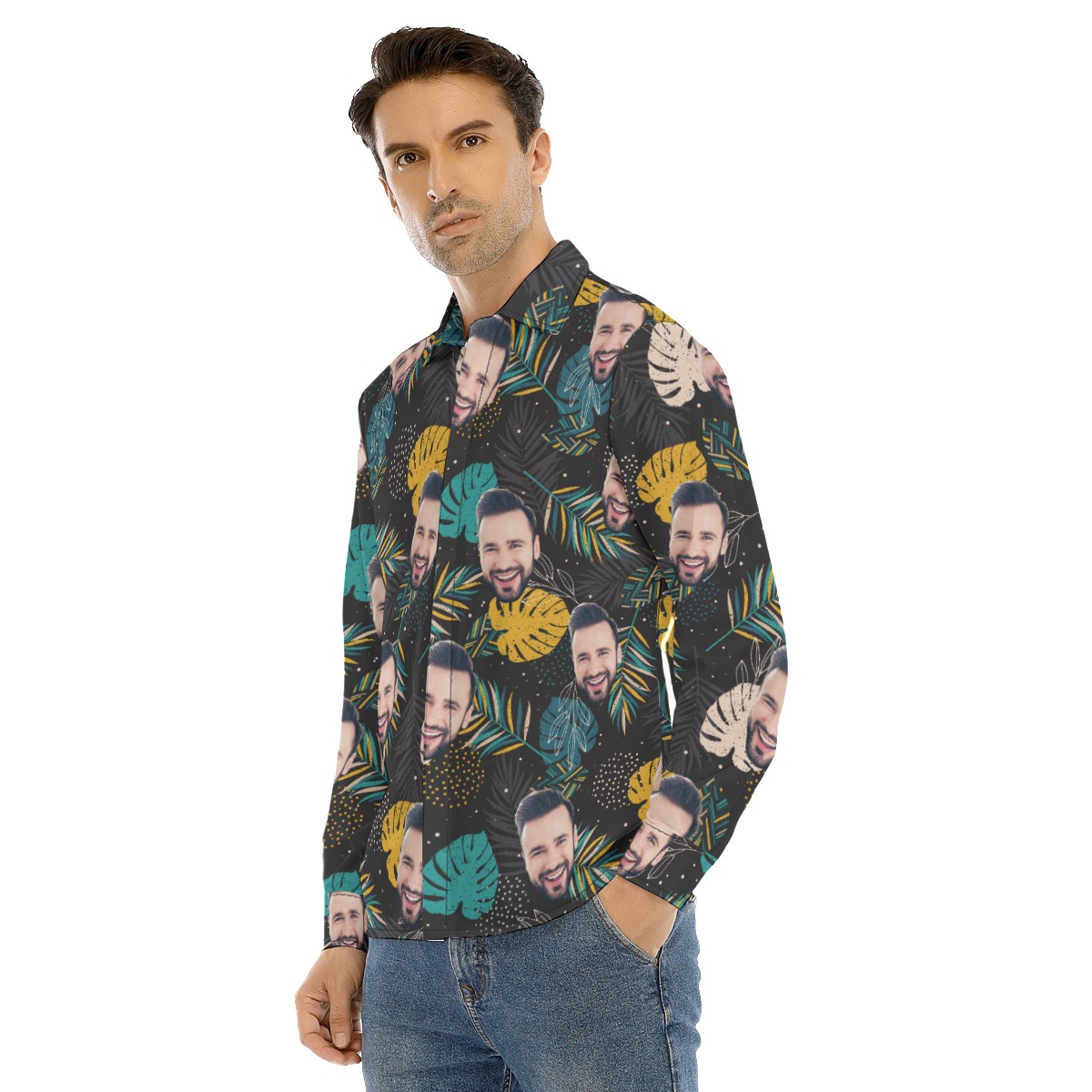 Custom Face Tropical Long Sleeve Hawaiian Shirt