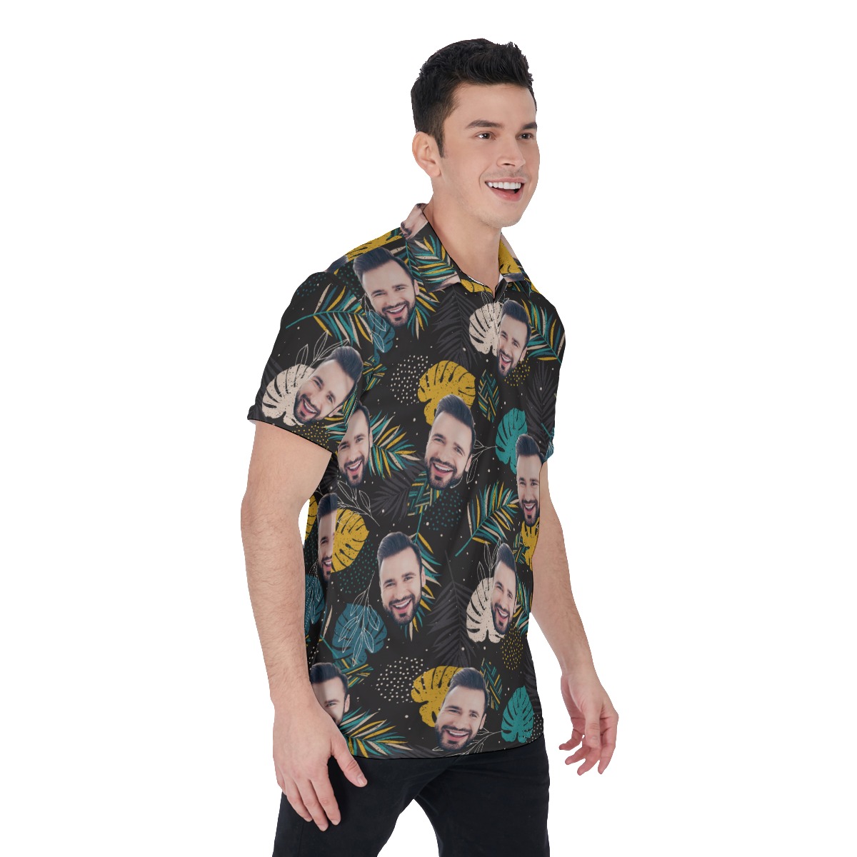 Funny Custom Face Men's Polo Shirt With Tropical Pattern