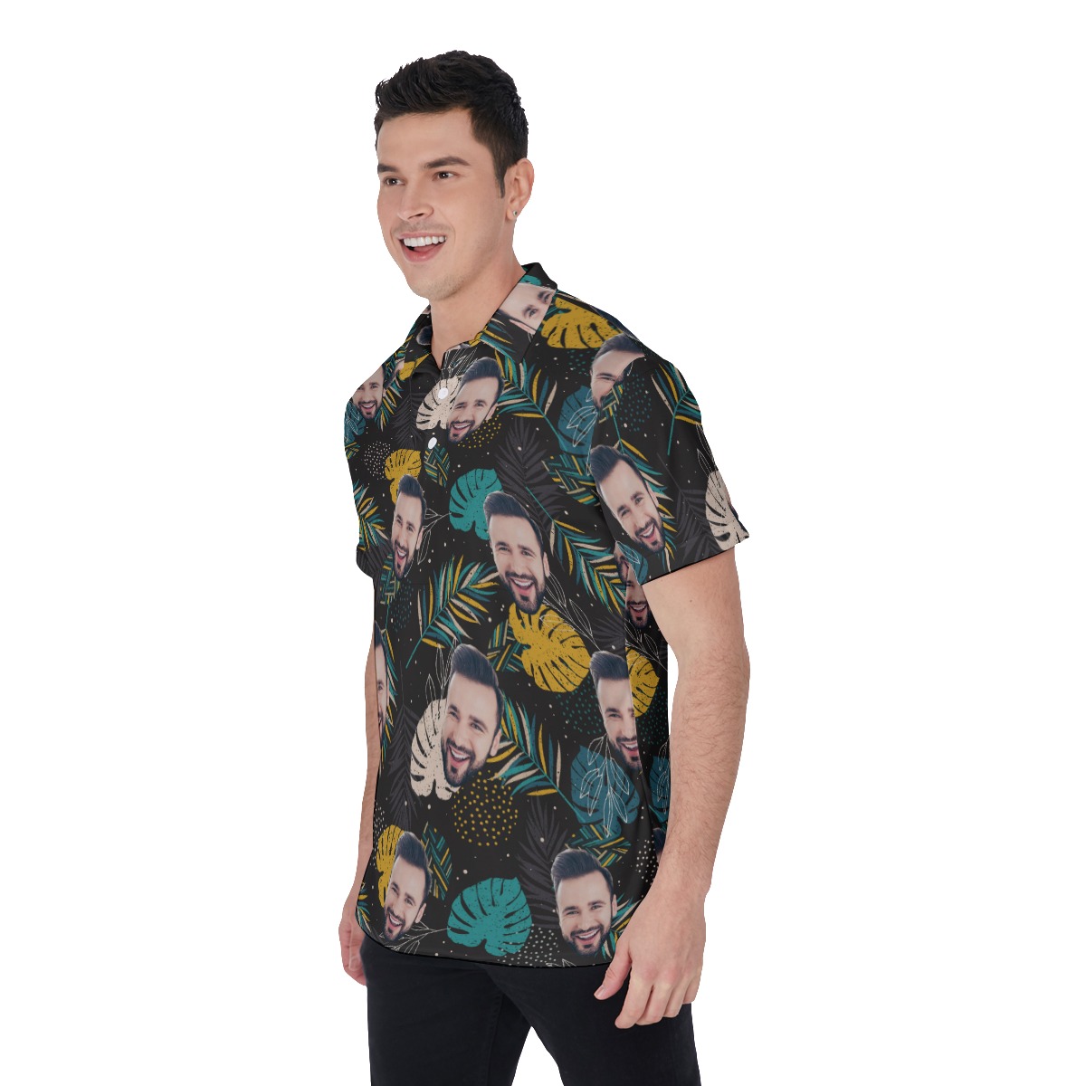 Funny Custom Face Men's Polo Shirt With Tropical Pattern