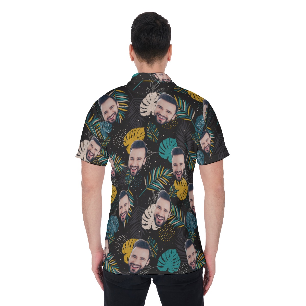 Funny Custom Face Men's Polo Shirt With Tropical Pattern