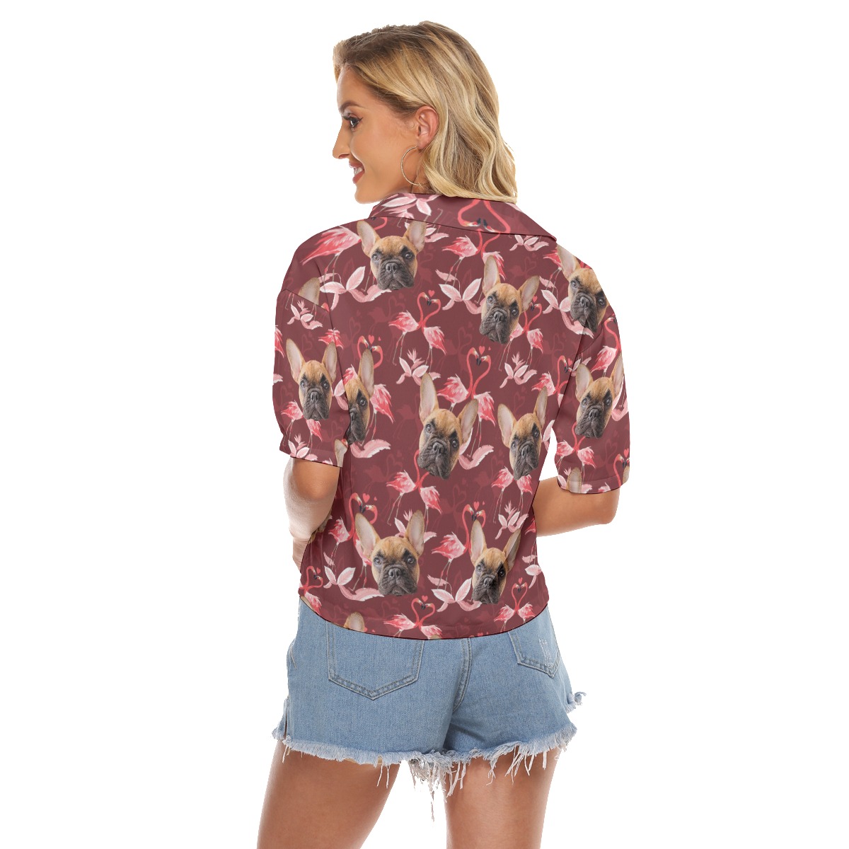 Women's Custom Dog Face Cropped Hawaiian Shirt