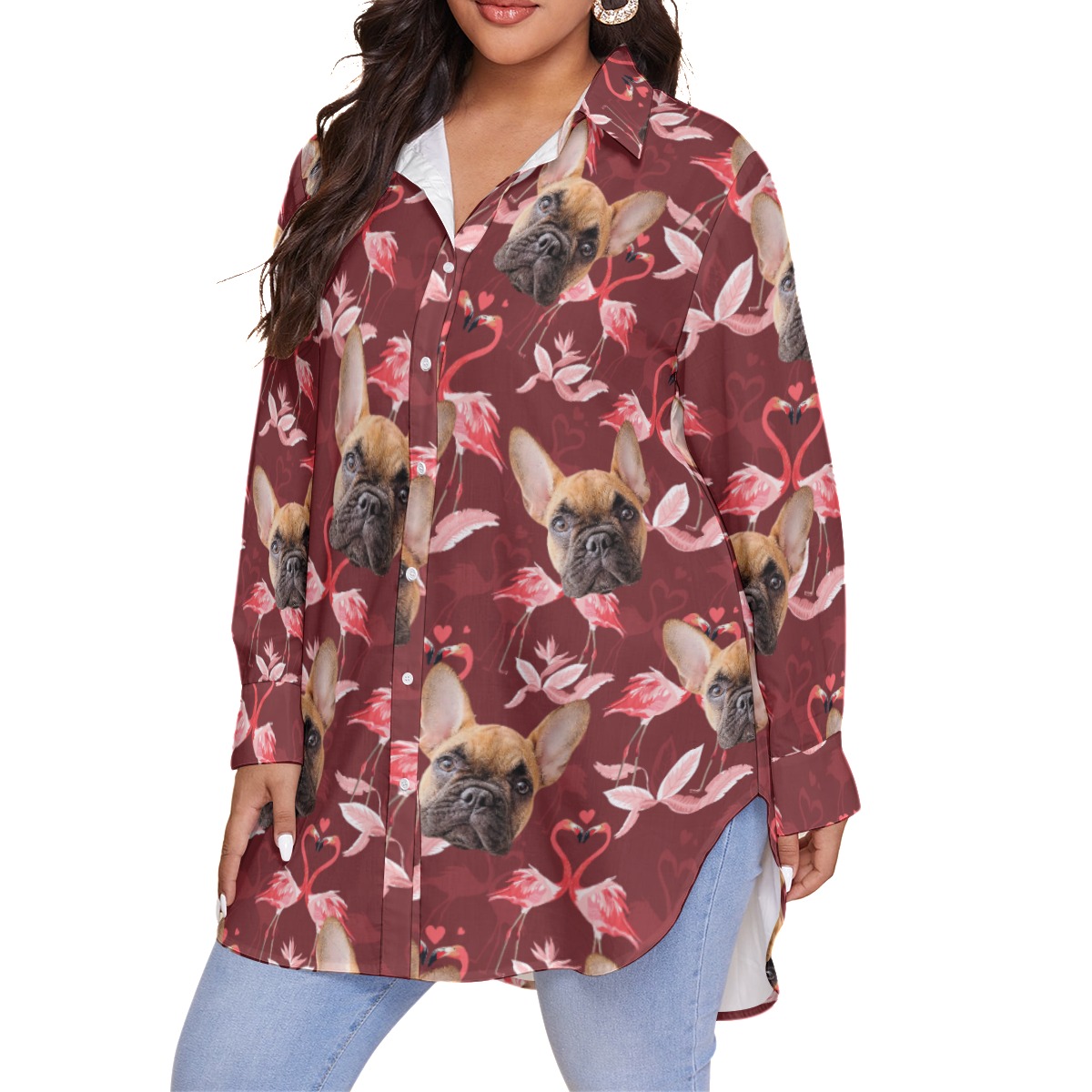 Custom Dog Face Plus Size Aloha Shirt For Women
