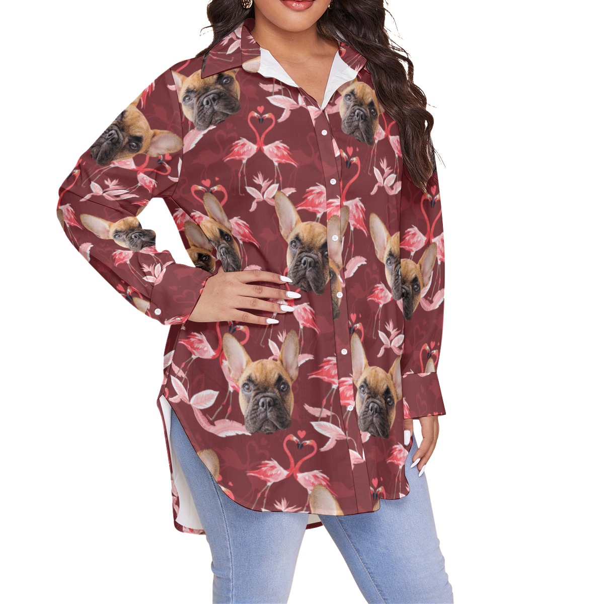 Custom Dog Face Plus Size Aloha Shirt For Women