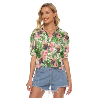 Women's Custom Dog Cropped Hawaiian Shirt