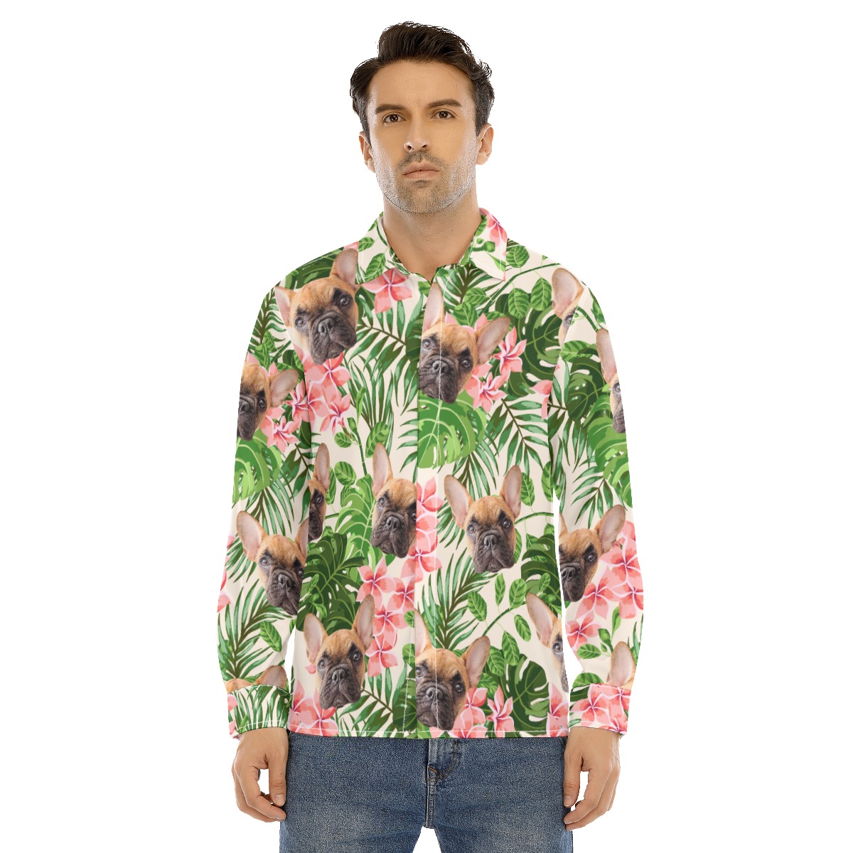 Men's Custom Dog Long Sleeve Hawaiian Shirt - variant image 1