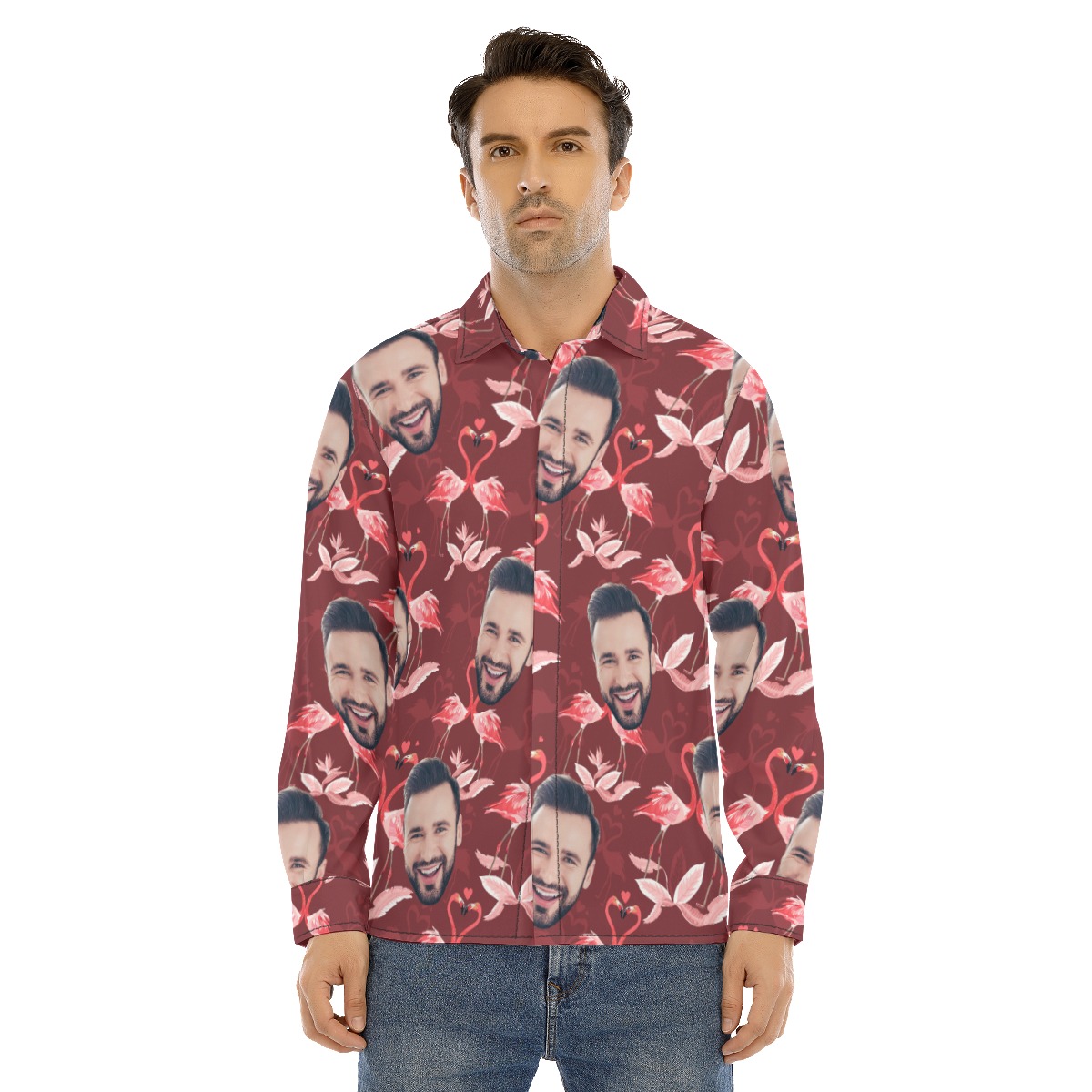 Men's Custom Face Long Sleeve Aloha Shirt - variant image 1