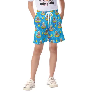Cute Custom Pet Face Swimming Pool Party Hawaiian Beach Shorts For Kids